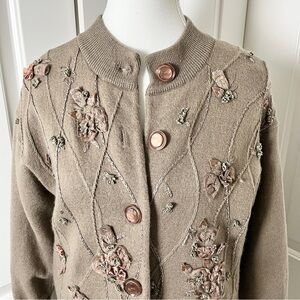 Forest Girl Cottagecore Cardigan Delicate Floral Embroidery - Taupe - Small
